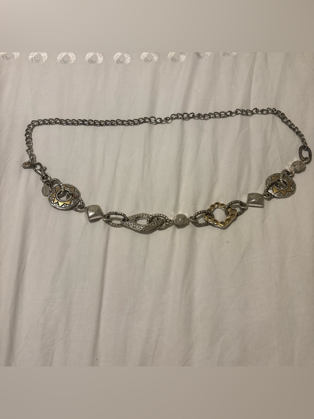 CHICO'S Gold Tone METAL CHAIN LINK BELT Hammered Links Bohemian Festival